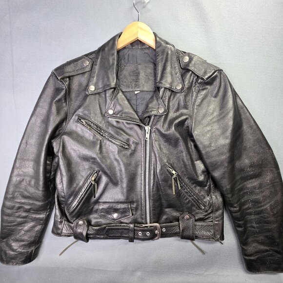 Harley Davidson Jacket Womens Large Black Leather Motorcycle Biker Belted Heavy - Picture 1 of 16